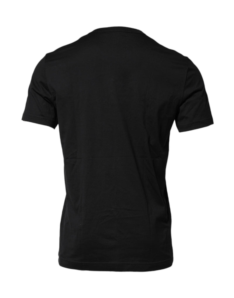 T-shirt noir en coton à col rond brodé de Dolce &amp; Gabbana