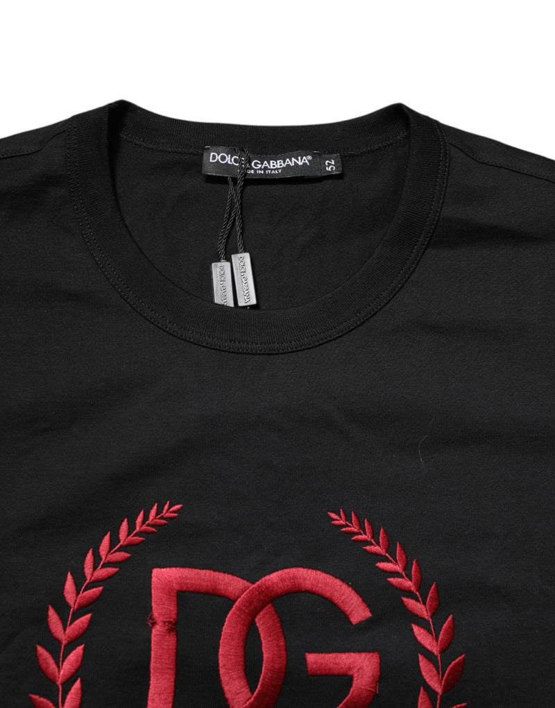 T-shirt noir en coton à col rond brodé de Dolce &amp; Gabbana