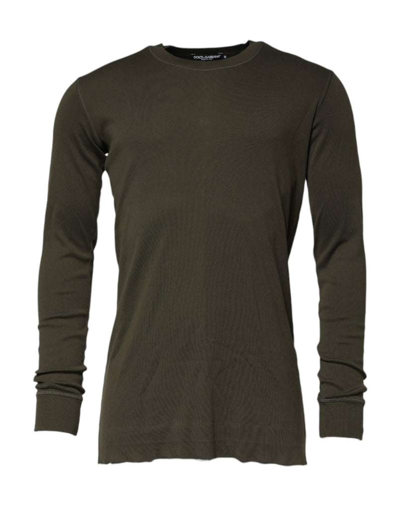 Dolce &amp; Gabbana donkergroen T-shirt met lange mouwen en ronde hals.