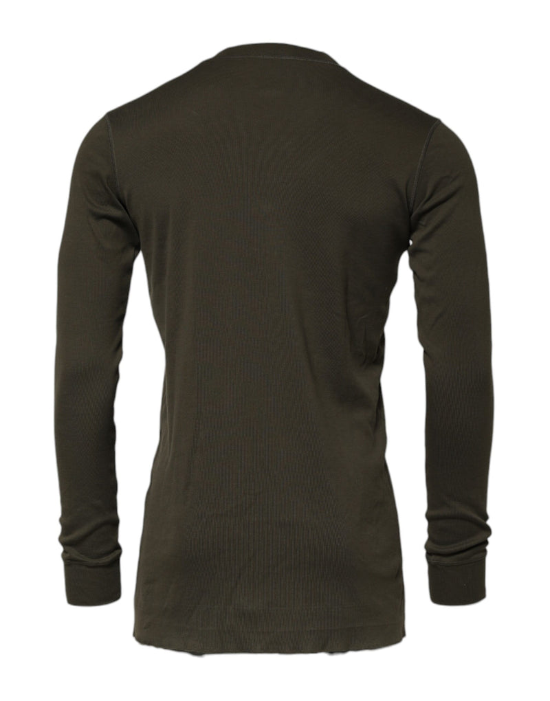Dolce &amp; Gabbana donkergroen T-shirt met lange mouwen en ronde hals.