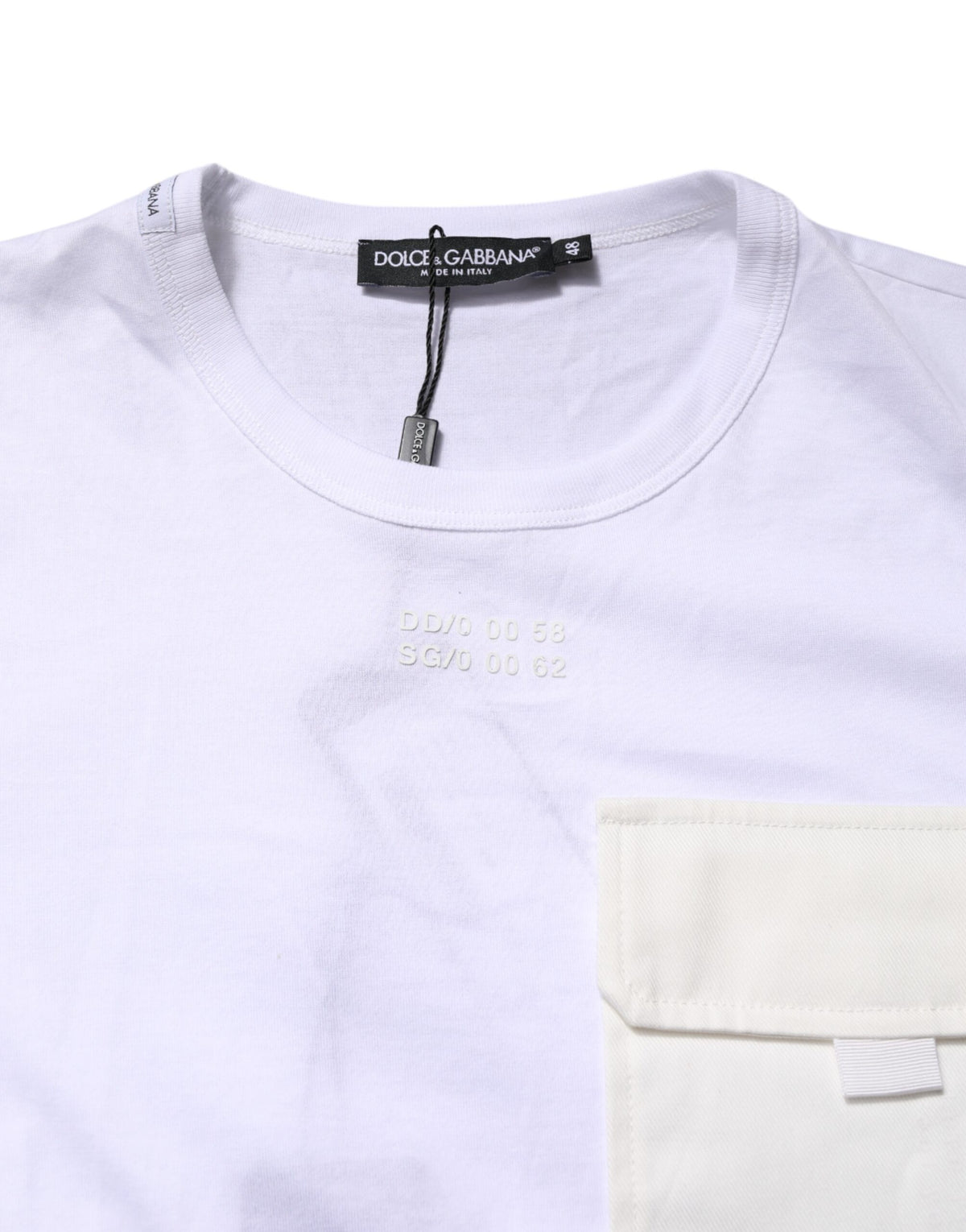 T-shirt blanc en coton à manches courtes avec poches de Dolce &amp; Gabbana