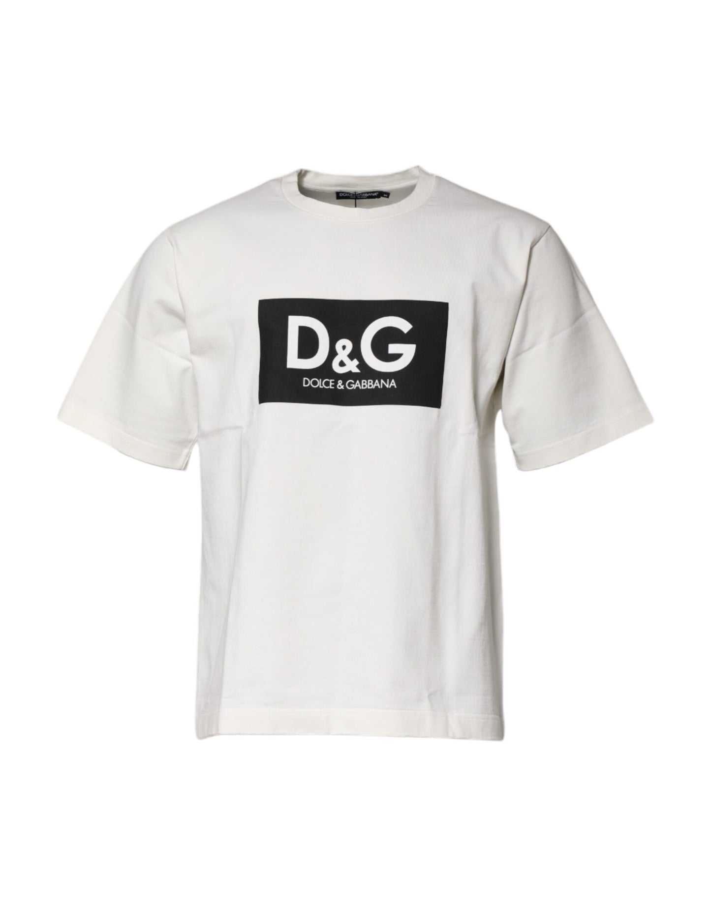 T-shirt à col rond en coton blanc avec imprimé du logo DG de Dolce &amp; Gabbana