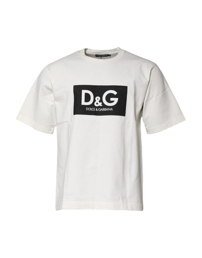 T-shirt à col rond en coton blanc avec imprimé du logo DG de Dolce &amp; Gabbana