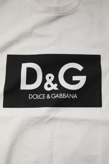 Dolce & Gabbana White Cotton DG Logo Print Round Neck T-shirt