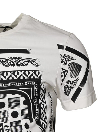 Dolce & Gabbana White Cotton Logo Bandana Print T-shirt