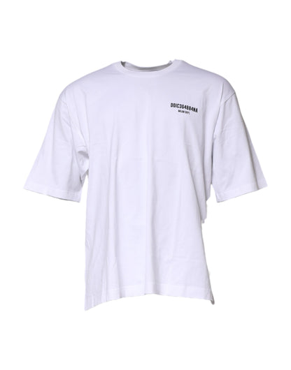 Dolce & Gabbana White Cotton Logo Print Crew Neck T-shirt