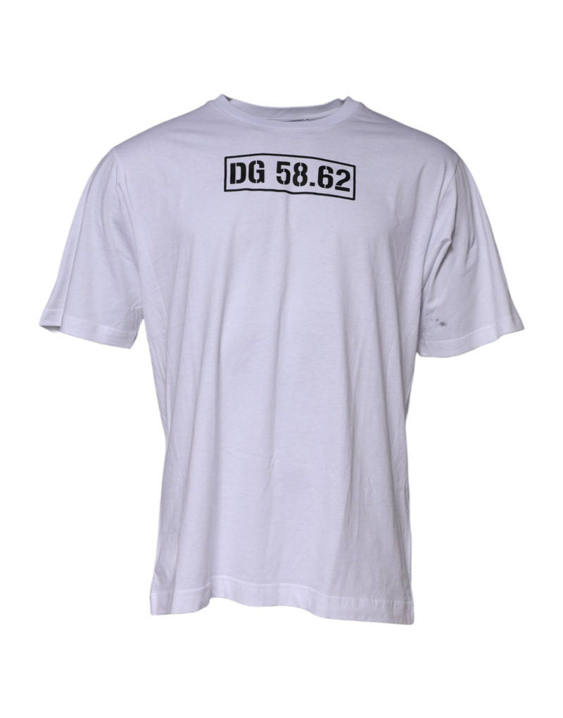 Dolce &amp; Gabbana wit katoenen T-shirt met logo-print en ronde hals.
