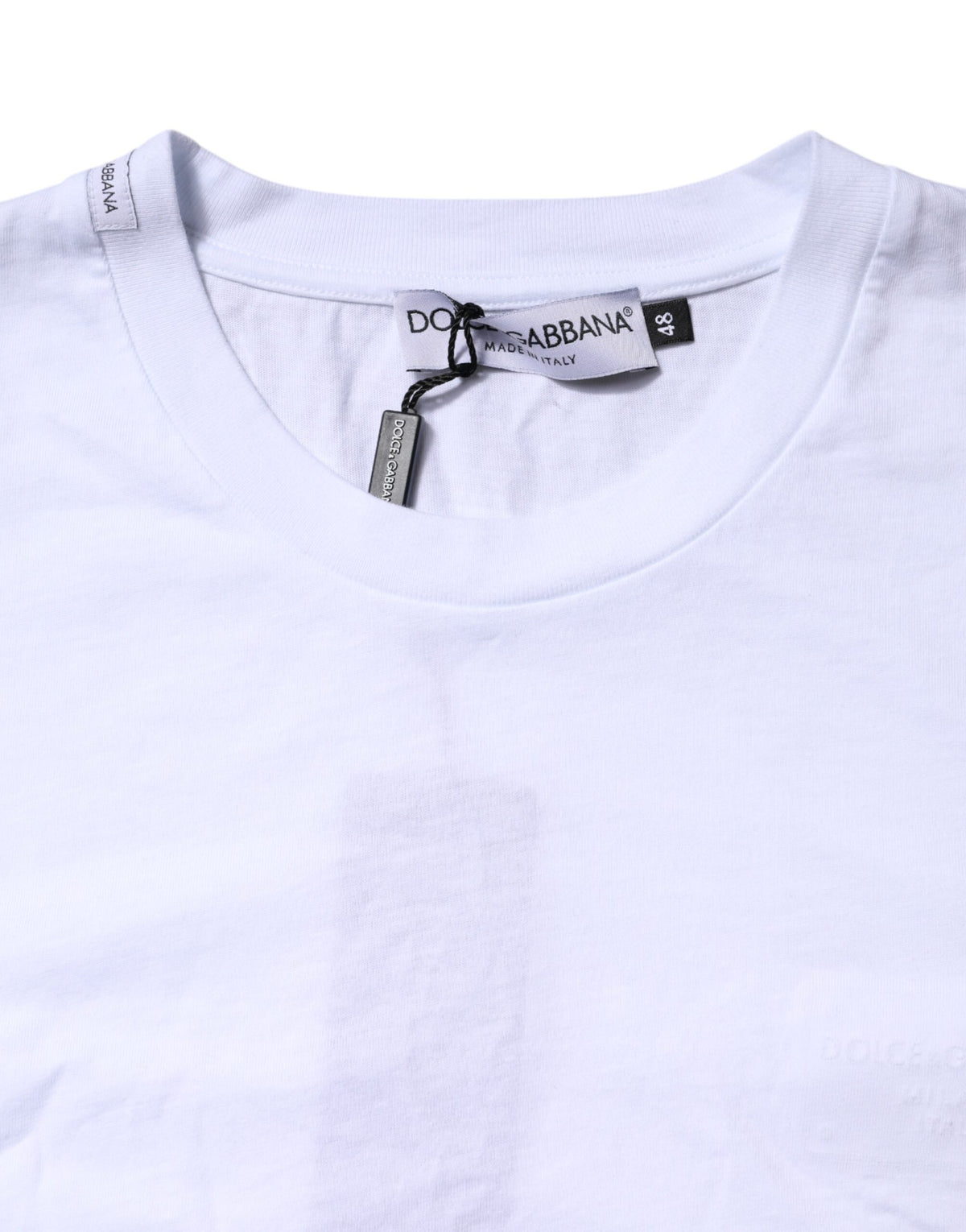 T-shirt à col rond en coton blanc avec logo et patch Dolce &amp; Gabbana