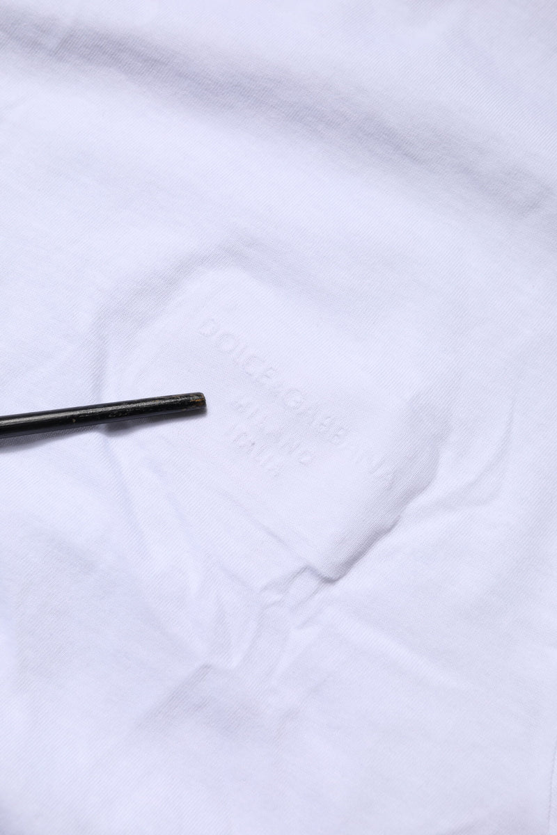 Dolce &amp; Gabbana wit katoenen T-shirt met logo patch en ronde hals.