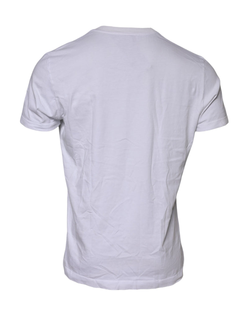 Dolce &amp; Gabbana wit katoenen T-shirt met logo patch en ronde hals.