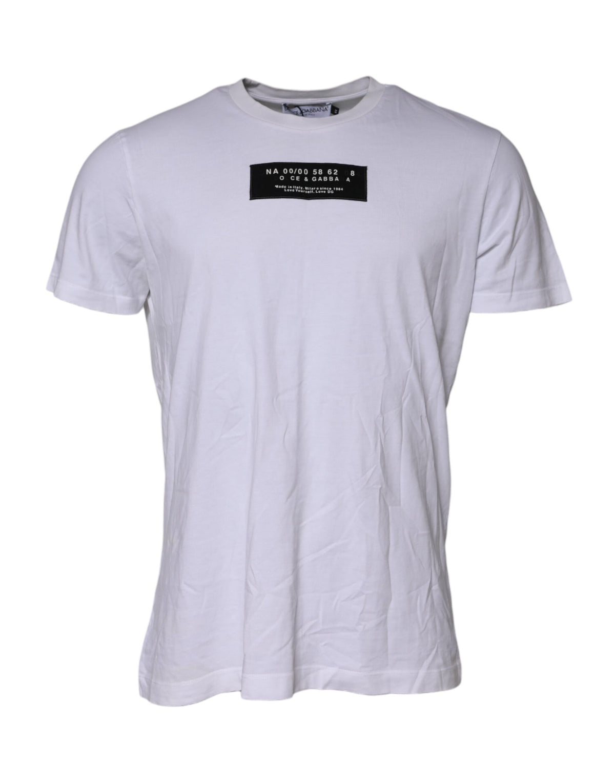 T-shirt à col rond en coton blanc avec logo et patch Dolce &amp; Gabbana