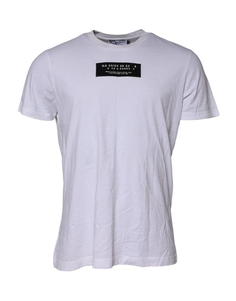 Dolce &amp; Gabbana wit katoenen T-shirt met logo patch en ronde hals.