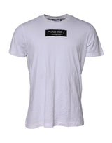 T-shirt à col rond en coton blanc avec logo et patch Dolce &amp; Gabbana