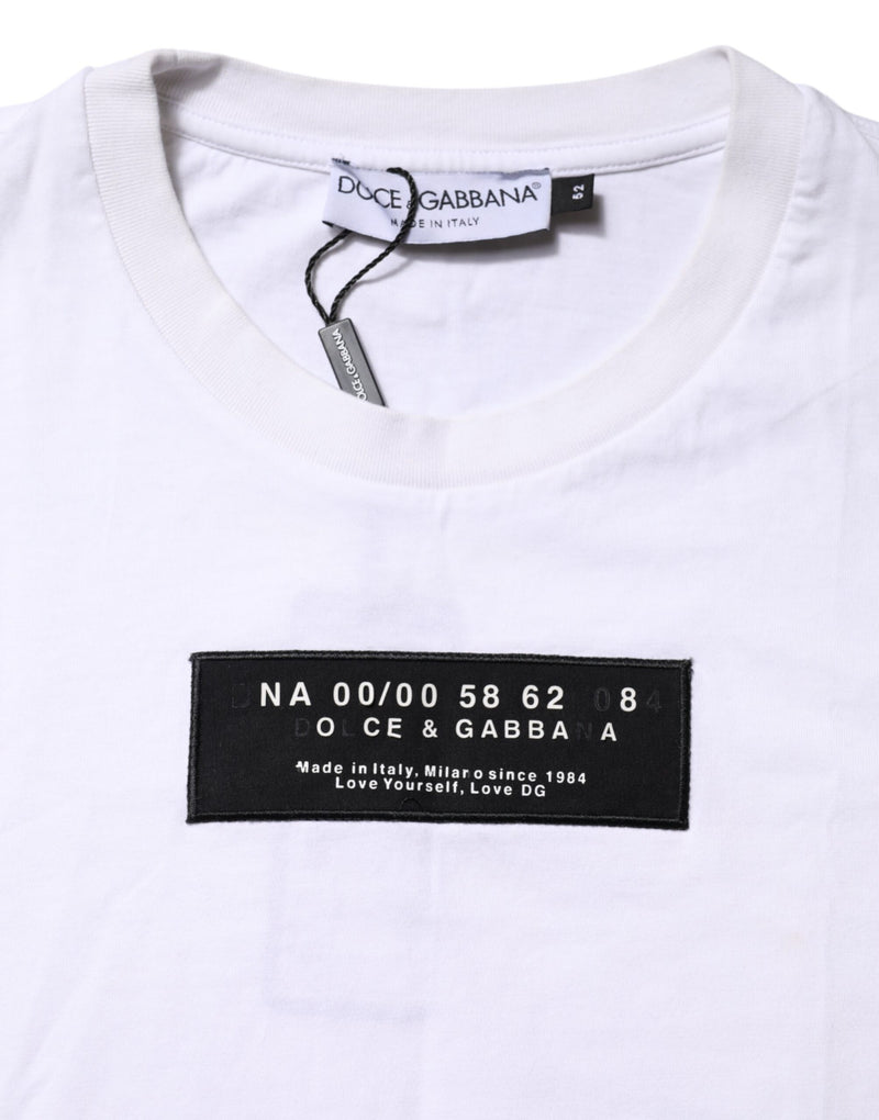 Dolce &amp; Gabbana wit katoenen T-shirt met logo patch en ronde hals.