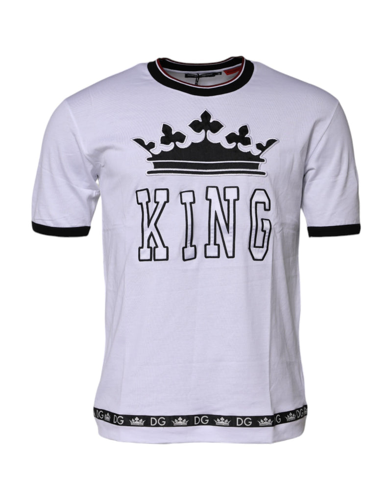 Dolce & Gabbana White Cotton Crown King Embroidery T-shirt