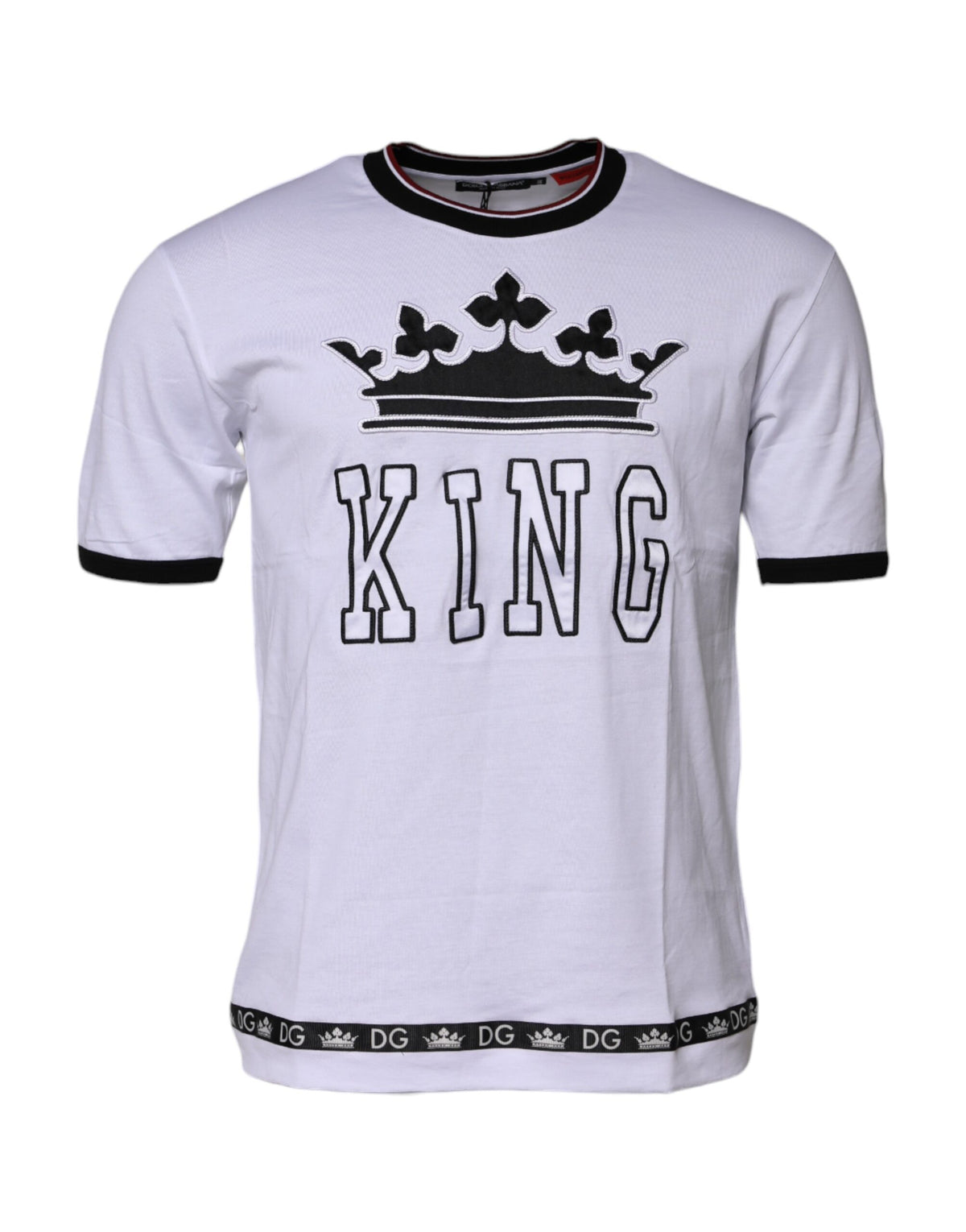 T-shirt blanc en coton Dolce &amp; Gabbana brodé du motif "King Crown"