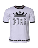 T-shirt blanc en coton Dolce &amp; Gabbana brodé du motif "King Crown"