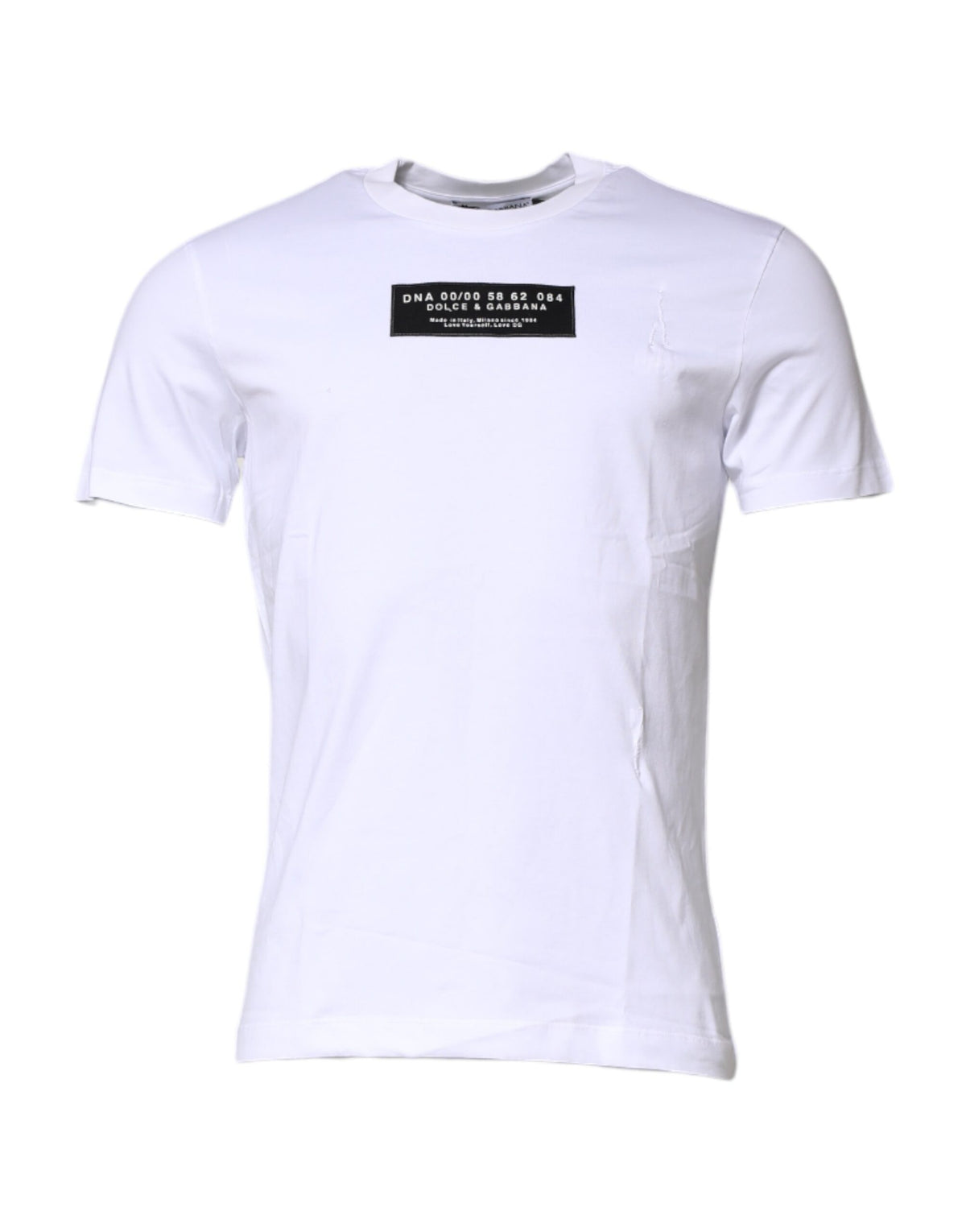 T-shirt à col rond en coton blanc avec logo et patch Dolce &amp; Gabbana