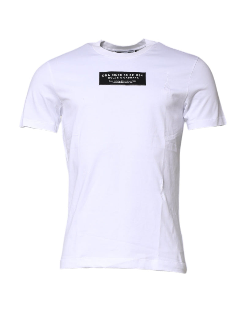 Dolce &amp; Gabbana wit katoenen T-shirt met logo patch en ronde hals.