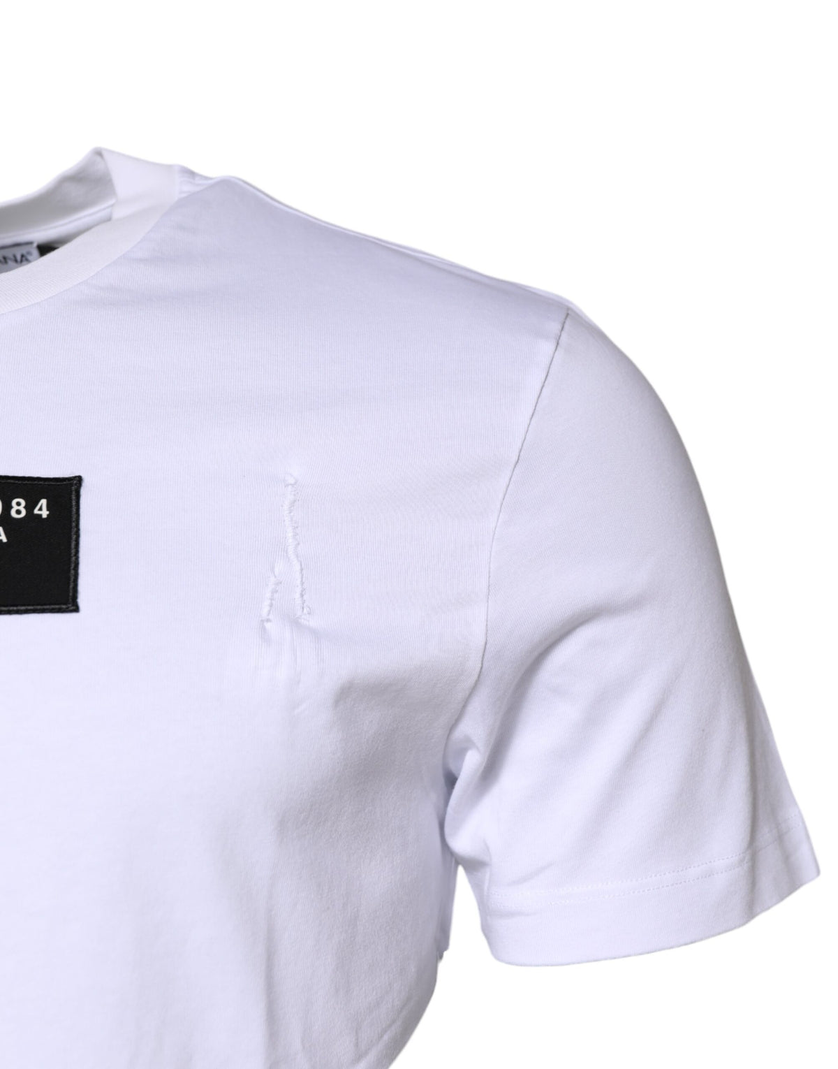 T-shirt à col rond en coton blanc avec logo et patch Dolce &amp; Gabbana
