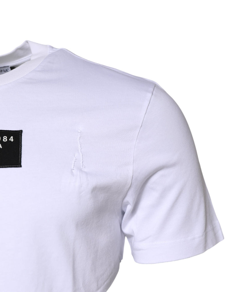 Dolce &amp; Gabbana wit katoenen T-shirt met logo patch en ronde hals.