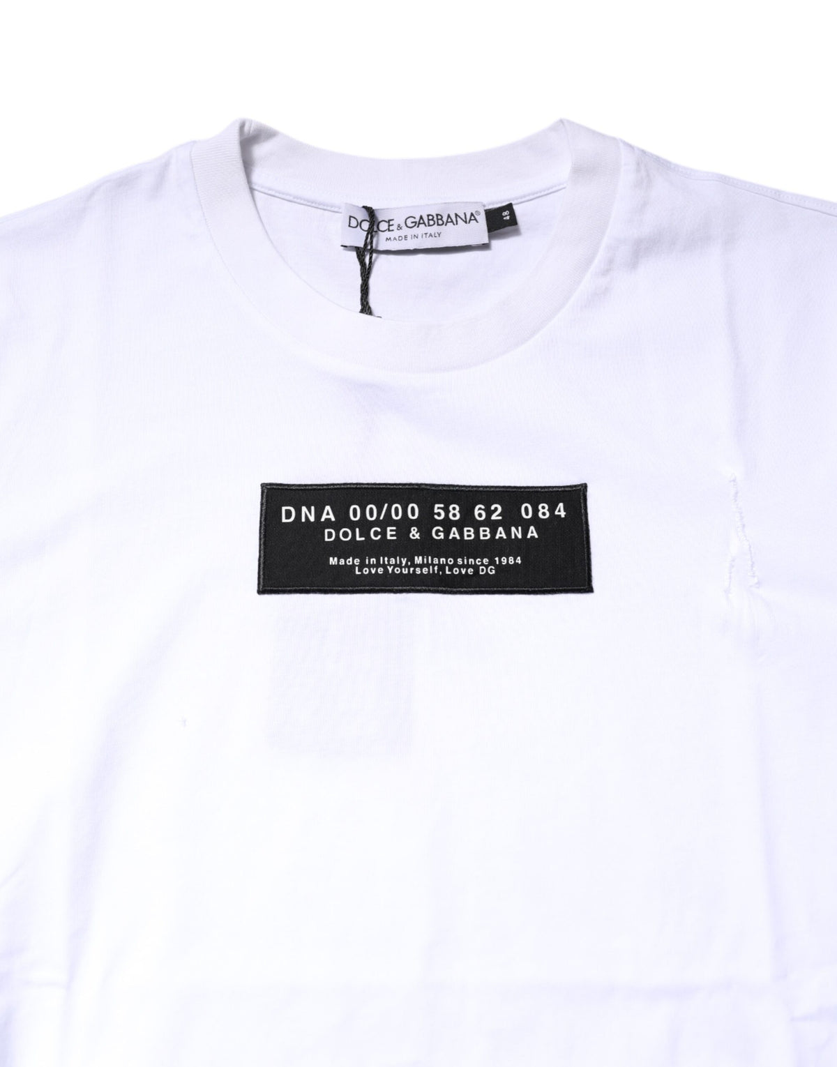 T-shirt à col rond en coton blanc avec logo et patch Dolce &amp; Gabbana