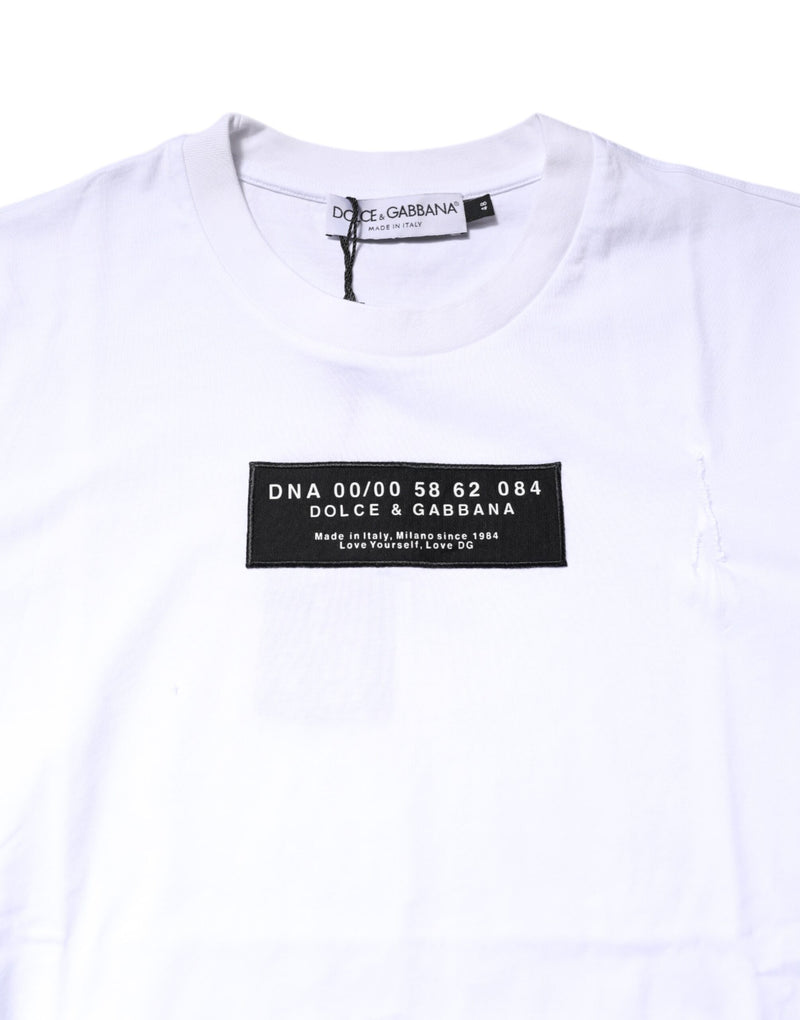 Dolce &amp; Gabbana wit katoenen T-shirt met logo patch en ronde hals.