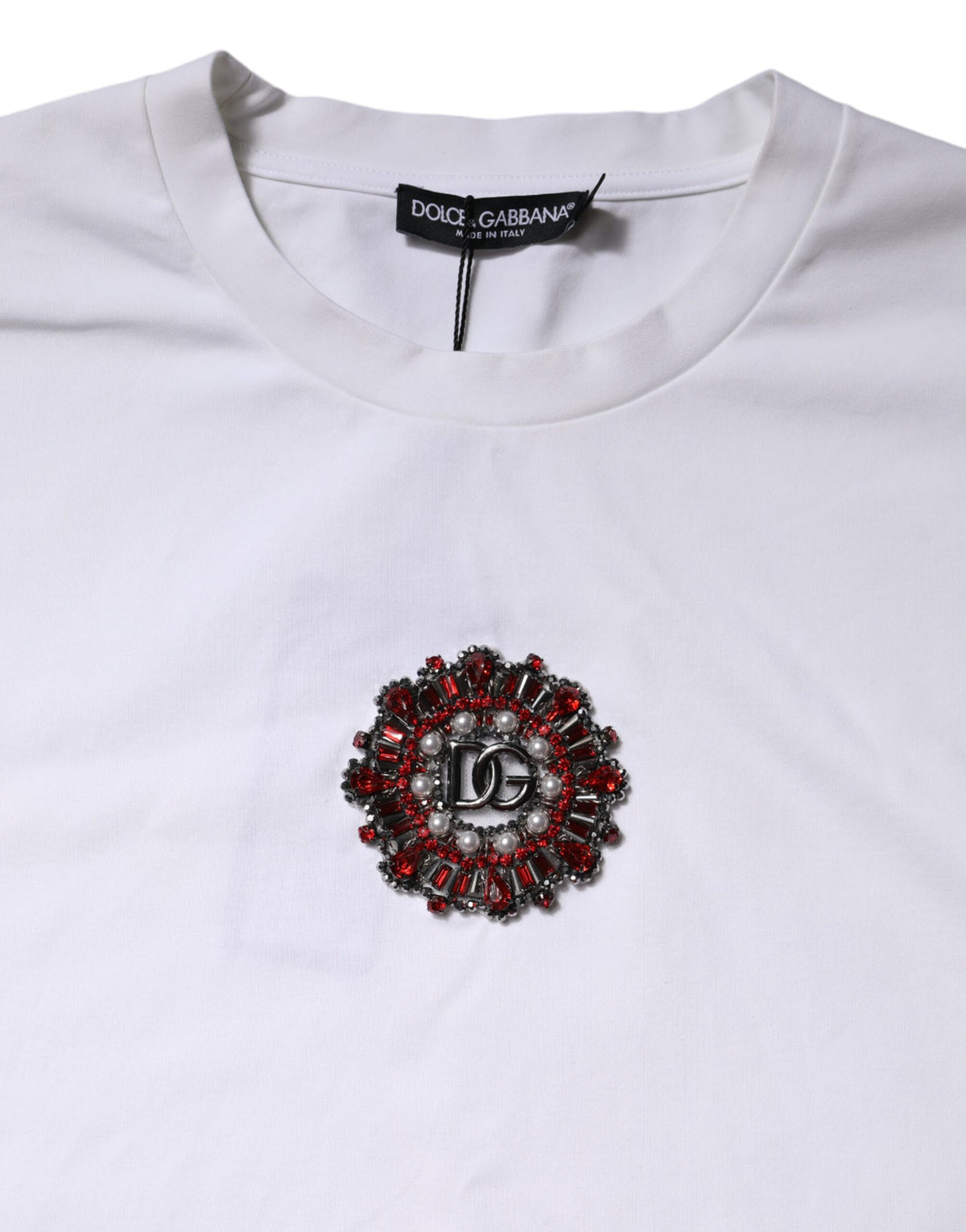 T-shirt à manches courtes blanc avec logo brodé de Dolce &amp; Gabbana