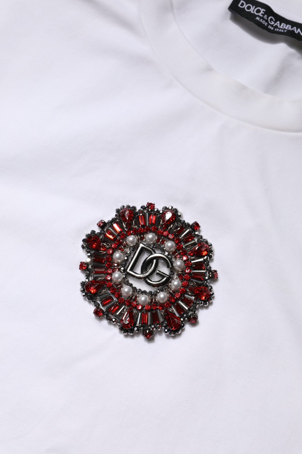 T-shirt à manches courtes blanc avec logo brodé de Dolce &amp; Gabbana