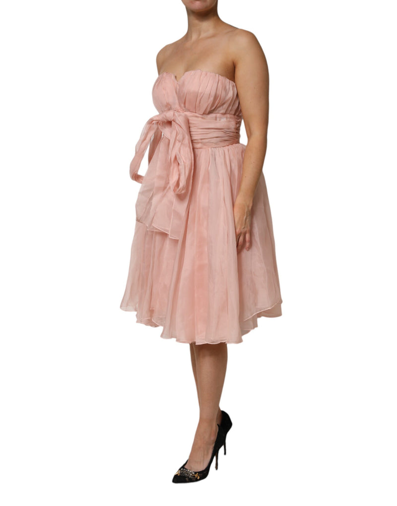 Robe Midi Plissée A-Line en Soie Rose Dolce & Gabbana