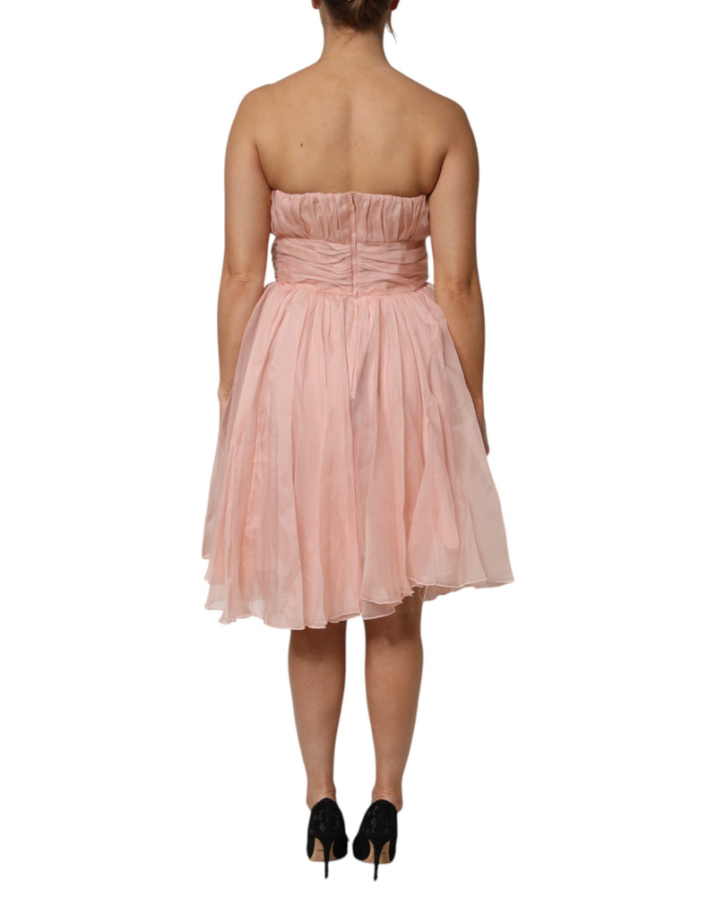 Robe Midi Plissée A-Line en Soie Rose Dolce & Gabbana