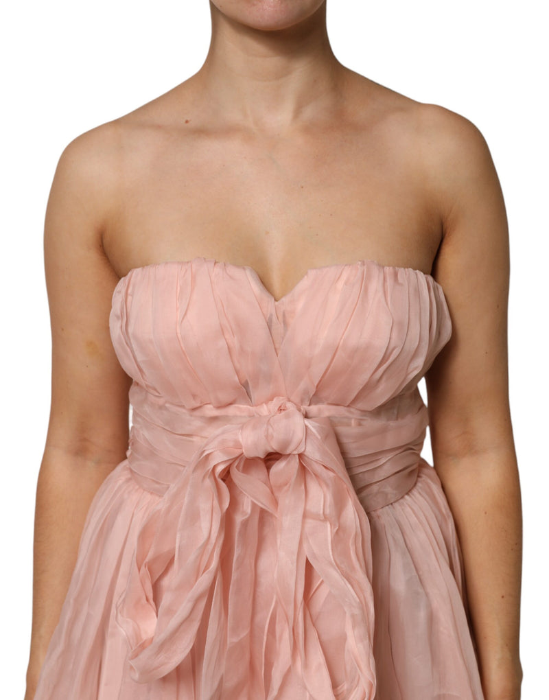 Robe Midi Plissée A-Line en Soie Rose Dolce & Gabbana