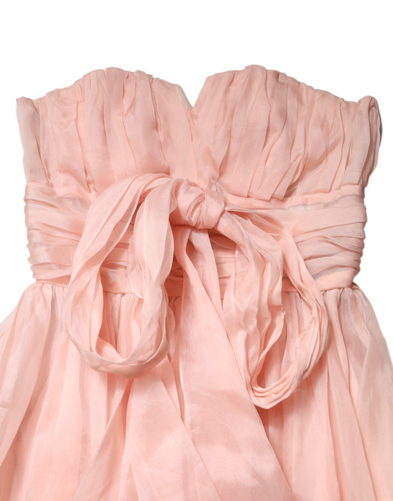 Robe Midi Plissée A-Line en Soie Rose Dolce & Gabbana