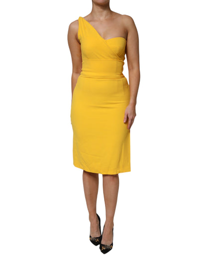 Robe midi jaune à épaule dénudée et fente latérale de Dolce & Gabbana