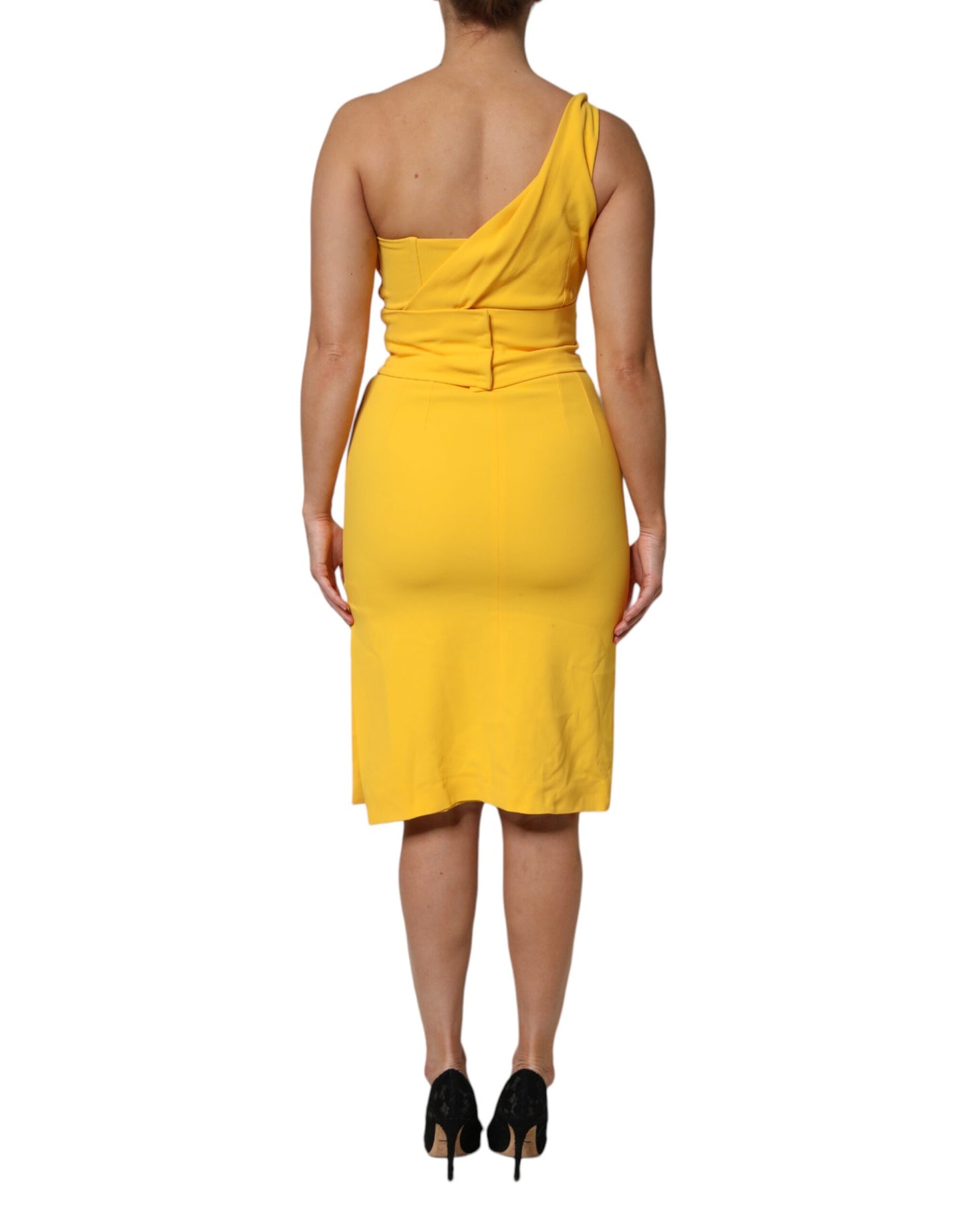 Robe midi jaune à épaule dénudée et fente latérale de Dolce & Gabbana