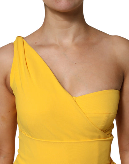 Robe midi jaune à épaule dénudée et fente latérale de Dolce & Gabbana