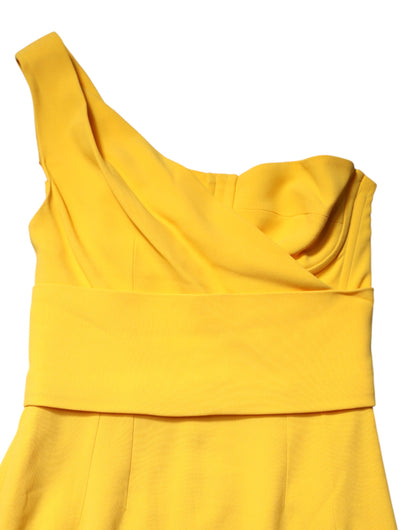 Robe midi jaune à épaule dénudée et fente latérale de Dolce & Gabbana