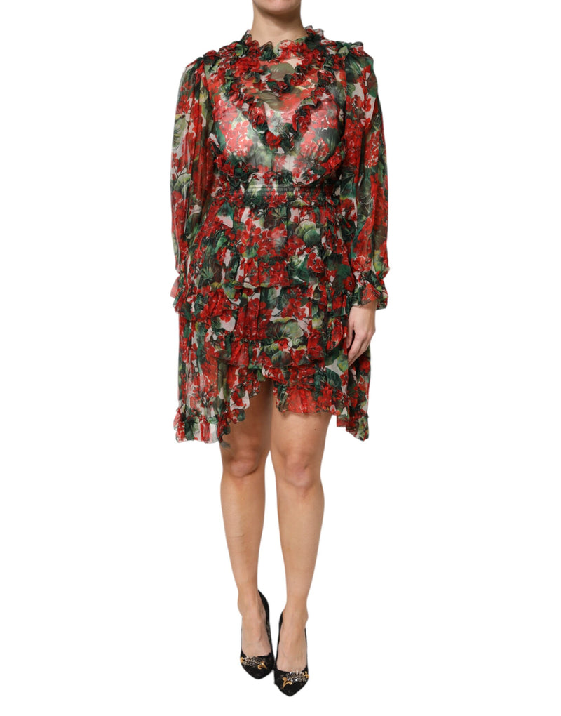 Robe Longue à Volants Florale Multicolore Dolce & Gabbana