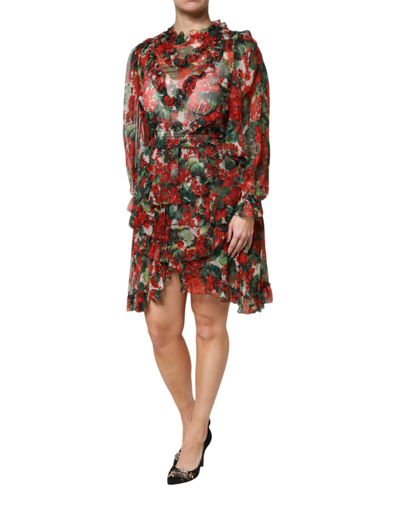 Robe Longue à Volants Florale Multicolore Dolce & Gabbana