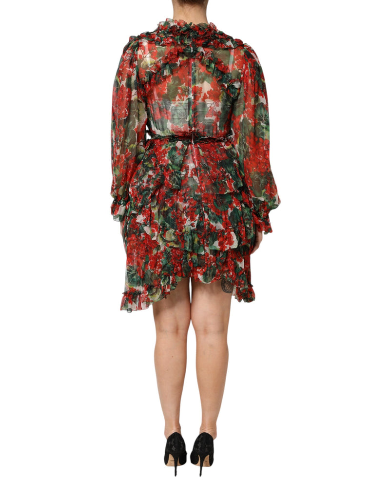 Robe Longue à Volants Florale Multicolore Dolce & Gabbana