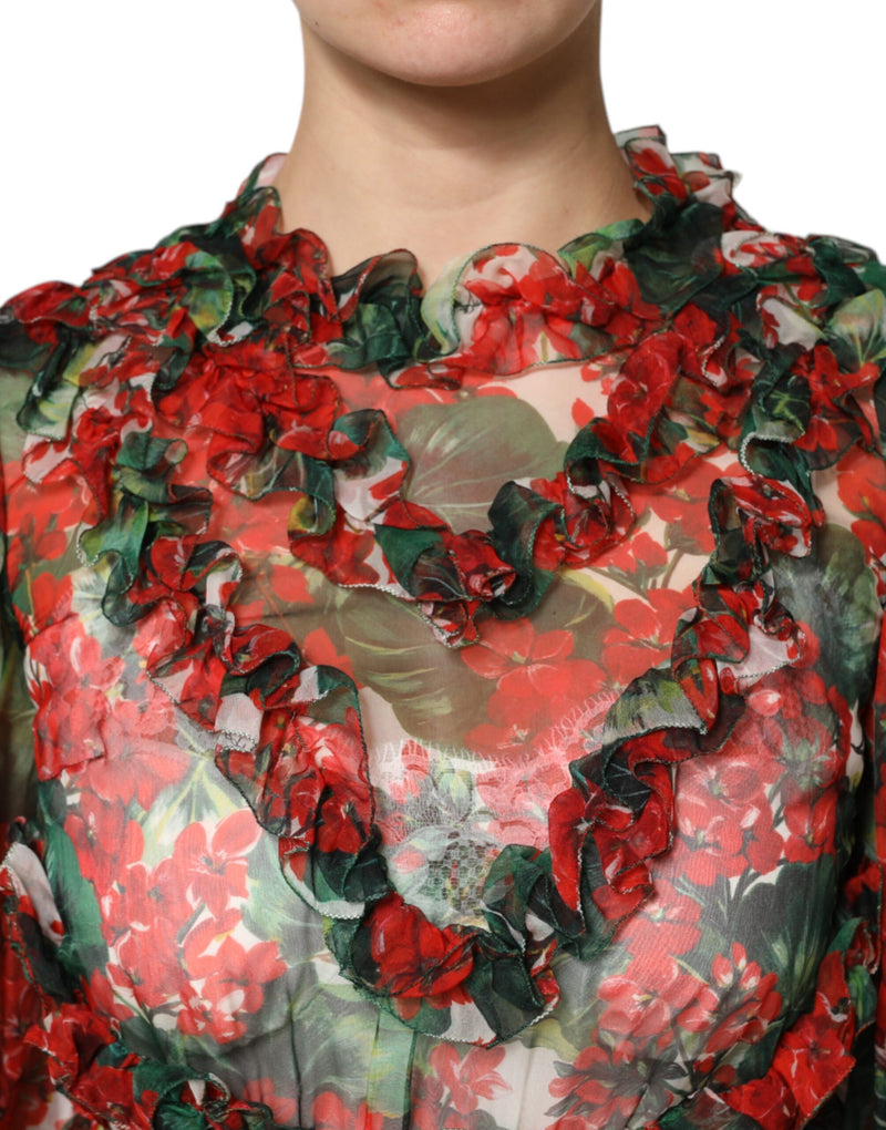 Robe Longue à Volants Florale Multicolore Dolce & Gabbana