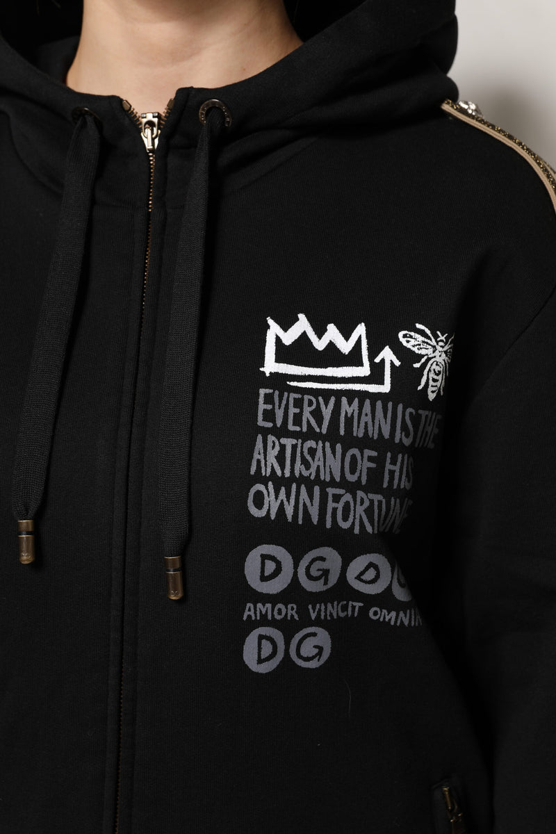 Dolce & Gabbana Black Logo Hooded Full Zip Sweatshirt Jacket