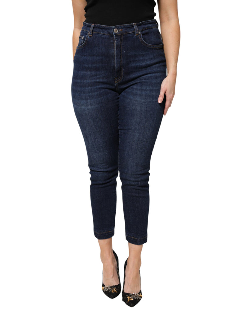 Dolce & Gabbana Jean Cropped en Denim Bleu Taille Haute
