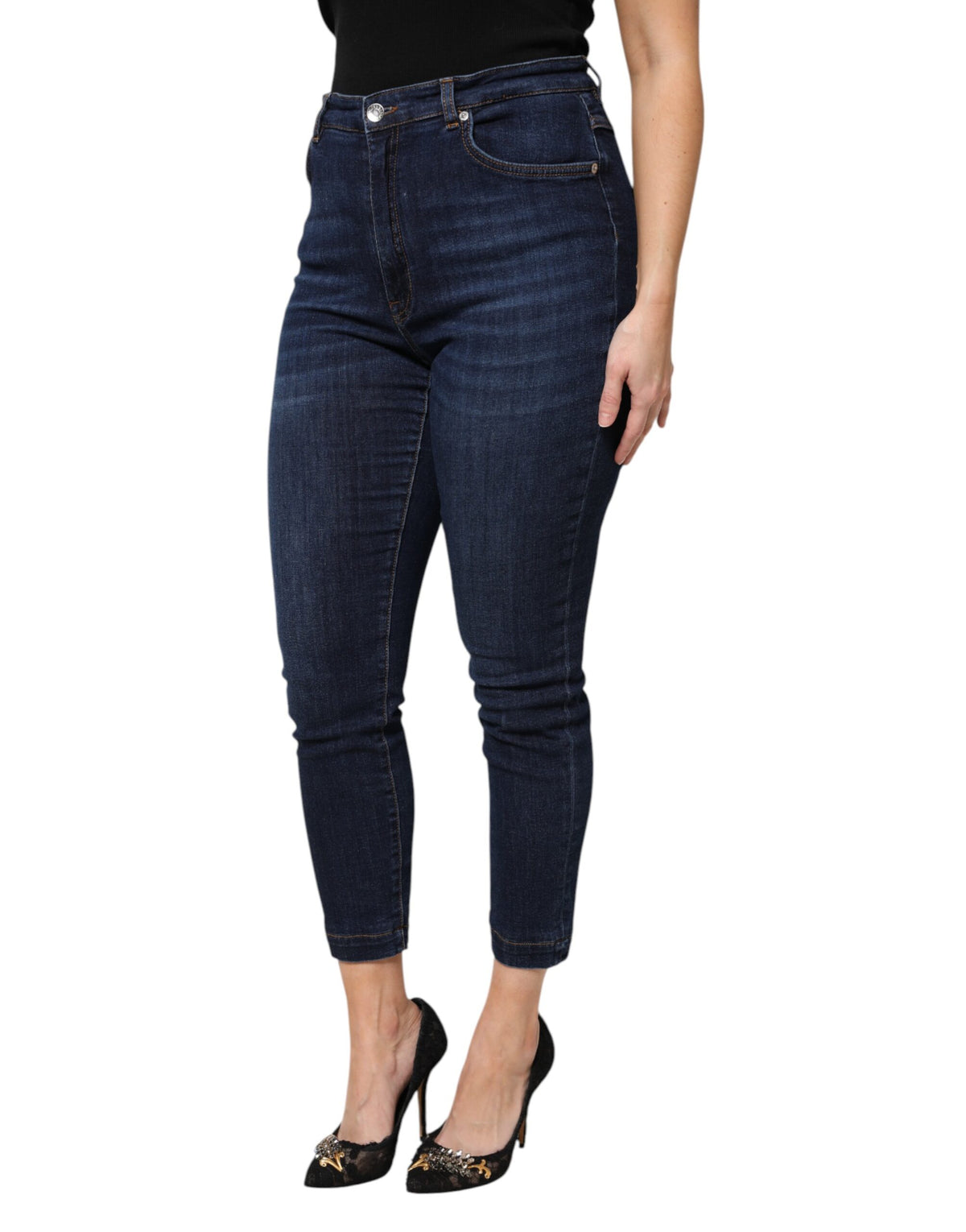 Dolce & Gabbana Jean Cropped en Denim Bleu Taille Haute