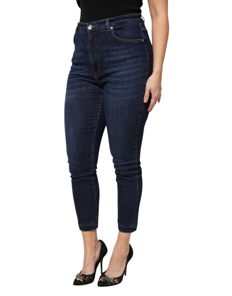 Dolce & Gabbana Jean Cropped en Denim Bleu Taille Haute