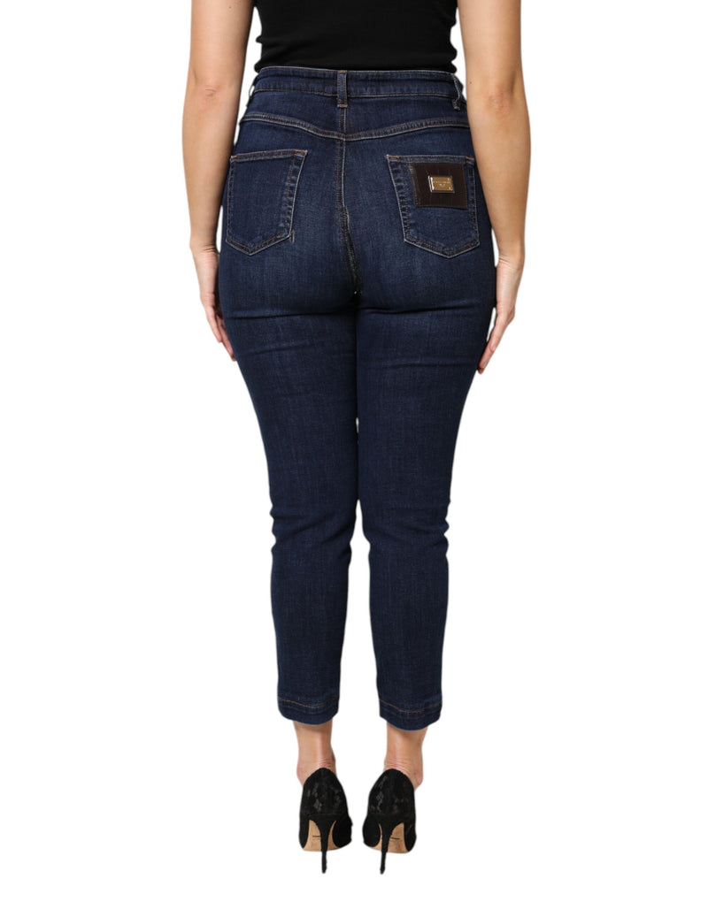 Dolce & Gabbana Jean Cropped en Denim Bleu Taille Haute