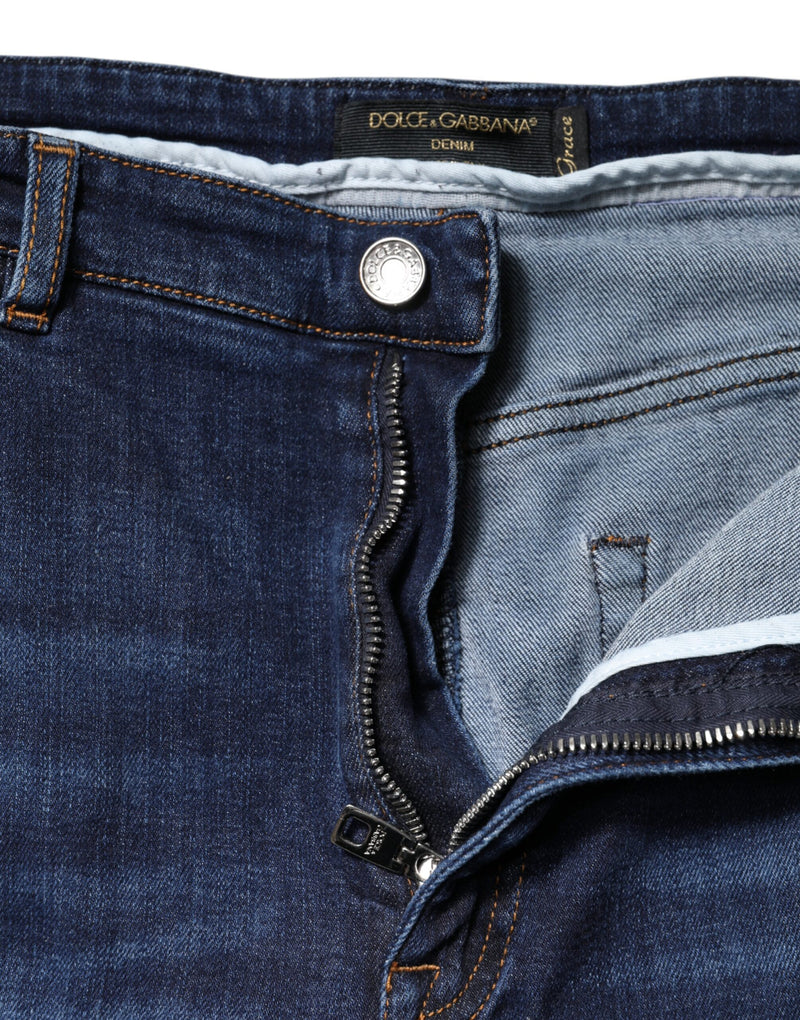 Dolce & Gabbana Jean Cropped en Denim Bleu Taille Haute