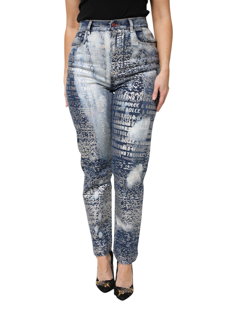 Dolce & Gabbana Jeans en Denim Imprimé Bleu Taille Haute