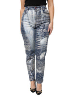 Dolce & Gabbana Jeans en Denim Imprimé Bleu Taille Haute