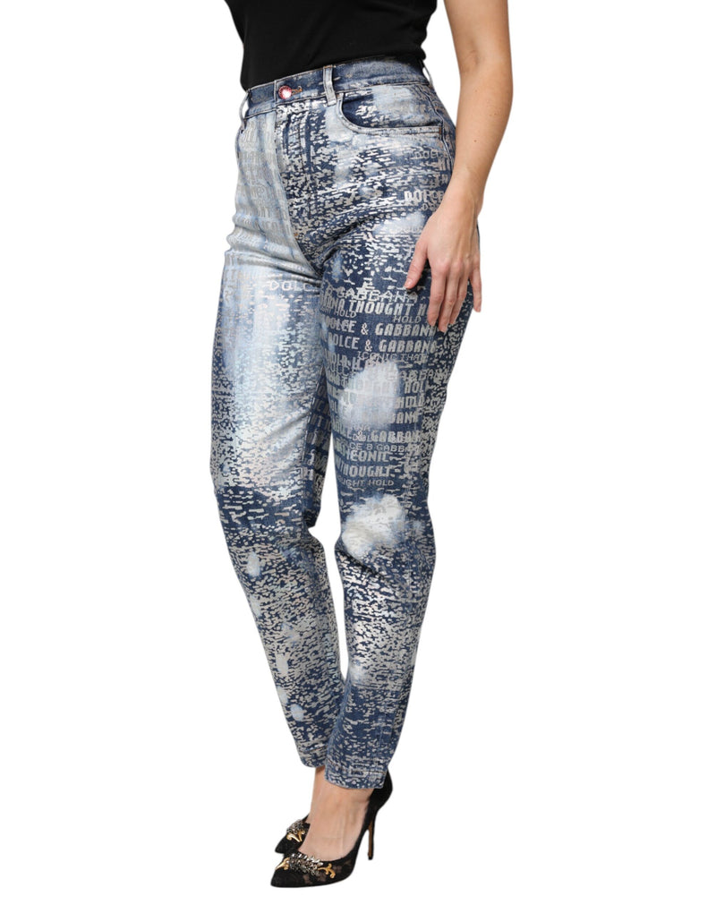 Dolce & Gabbana Jeans en Denim Imprimé Bleu Taille Haute